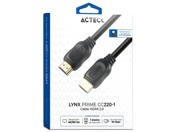 Cable de Video HDMI Acteck 2.0 Lynx Prime CC220-1, 4K/60 Hz, HDMI a HDMI (M-M), 1m. Color Negro, AC-945240 - ACTECK - SKU AC-945240