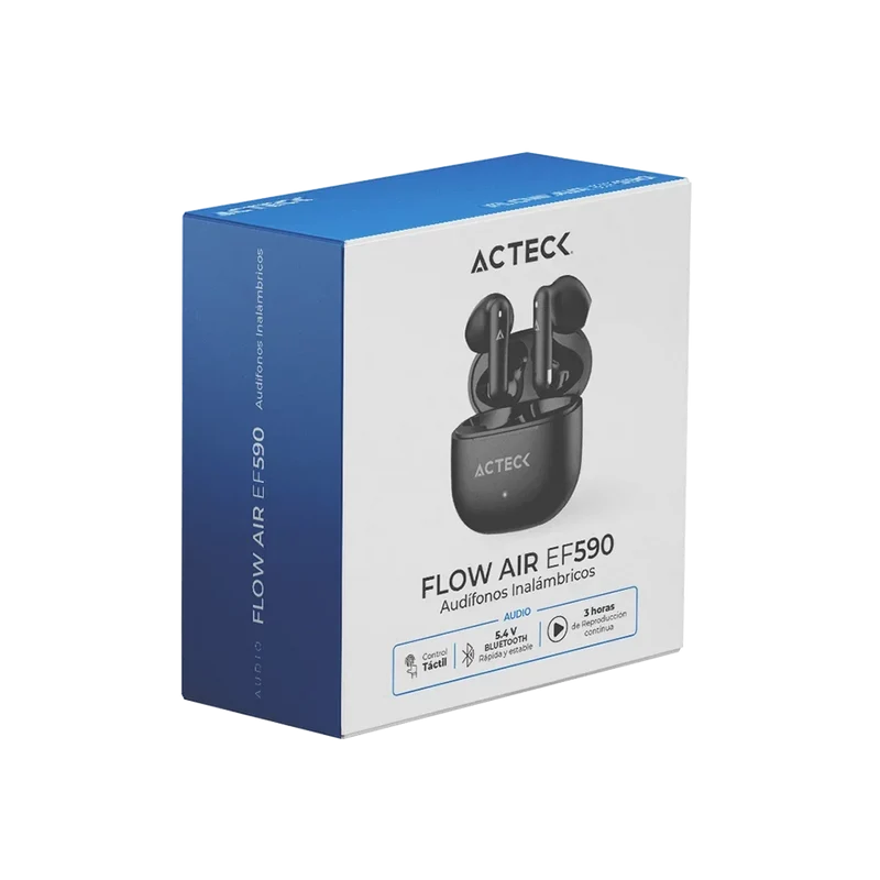 Audífonos Acteck Intrauriculares con Micrófono Flow Air EF590, Inalámbrico, Bluetooth, USB-C, Negro, AC-945899 - ACTECK - SKU AC-945899