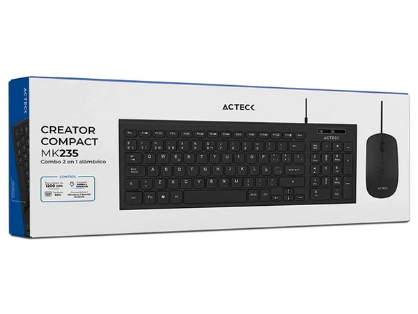 Kit Teclado y Mouse Acteck Creator Compact MK235, Tipo Membrana, 1200 DPI, Cable USB de 1.2m. Color Negro, AC-945936 - ACTECK - SKU AC-945936