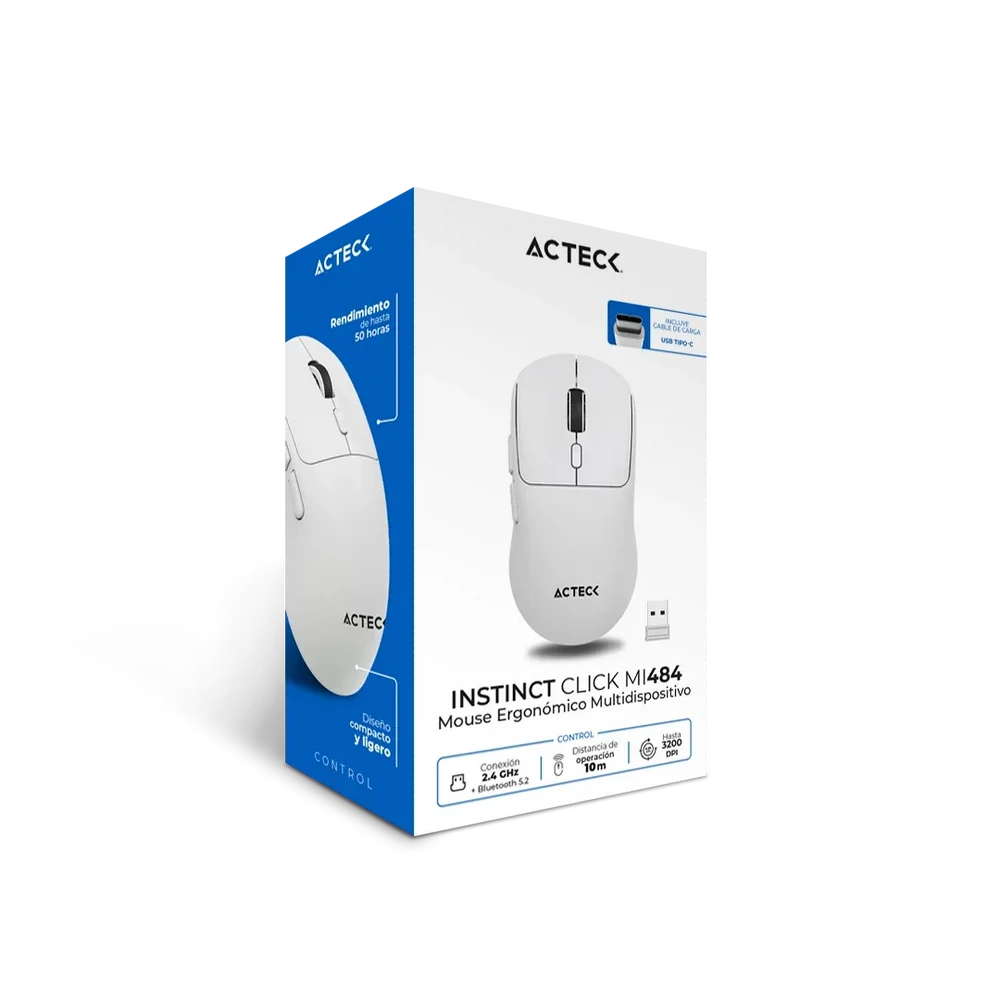 Mouse Acteck Ergonomico Inalambrico Recargable Instinct Click Mi484 Blanco Avena (AC-945653) - ACTECK - SKU AC-945653