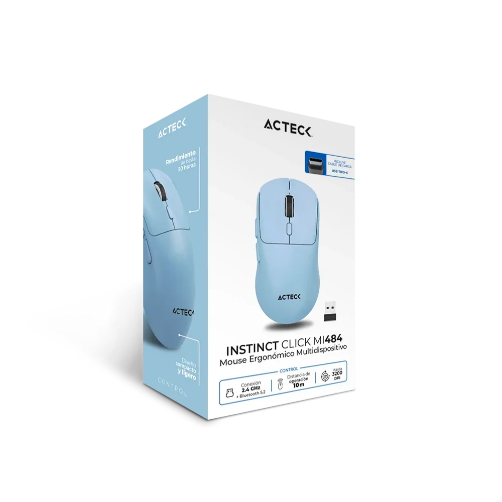 Mouse Acteck Ergonomico Inalambrico Recargable Instinct Click Mi484 Azul (AC-945660) - ACTECK - SKU AC-945660