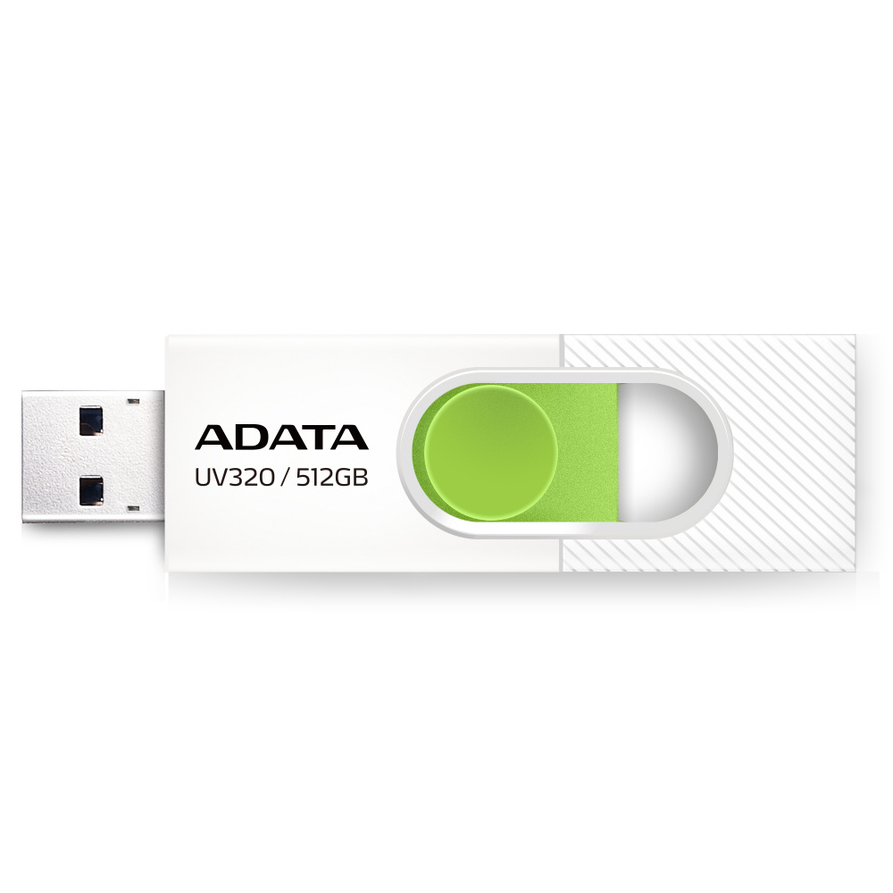 Memoria USB Adata UV320, 512GB, USB 3.1, Lectura 100MB/s, Blanco/Verde - ADATA - SKU AUV320-512G-RWHGN