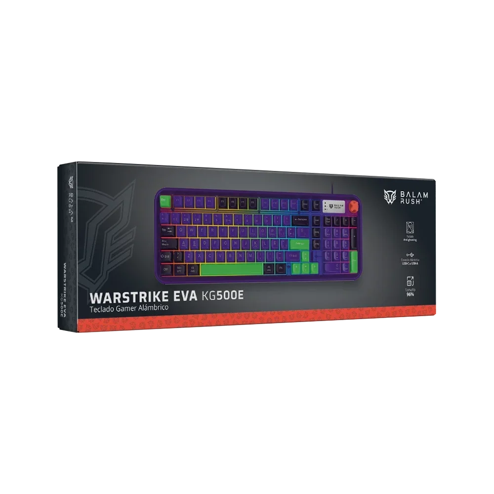 Teclado Gamer Balam Rush Warstrike Eva KG500E LED RGB 96%, Alámbrico, USB, Multicolor, Español, BR-945806 - Balam Rush - SKU BR-945806
