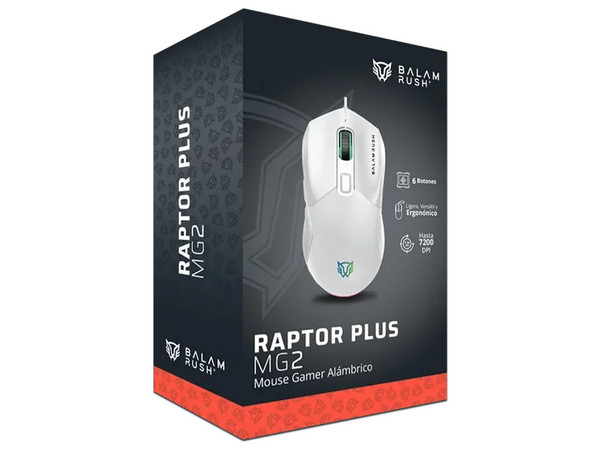 Mouse Gamer Alámbrico Balam Rush Raptor Plus MG2, Sensor Óptico, 7600 DPI, 6 Botones, USB Tipo A. Color Blanco, BR-945868 - Balam Rush - SKU BR-945868