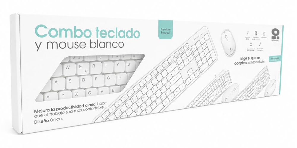 Kit de Teclado y Mouse BRobotix 6008010, Alámbrico, USB, Blanco, Español - BROBOTIX - SKU 6008010