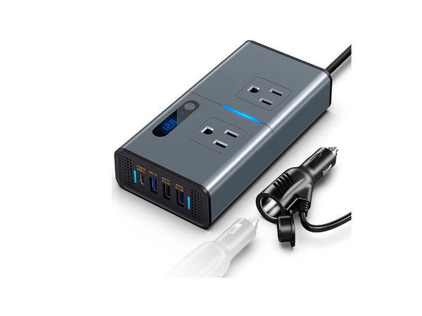 Cargador Inversor de Potencia CDP XVU212 de 200W, 2 Salidas NEMA 5-15R de 120V, 2 USB Tipo A, 2 USB Tipo C, Pantalla LED. Color Negro. - CDP - SKU XVU212