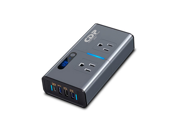 Cargador Inversor de Potencia CDP XVU212 de 200W, 2 Salidas NEMA 5-15R de 120V, 2 USB Tipo A, 2 USB Tipo C, Pantalla LED. Color Negro. - CDP - SKU XVU212