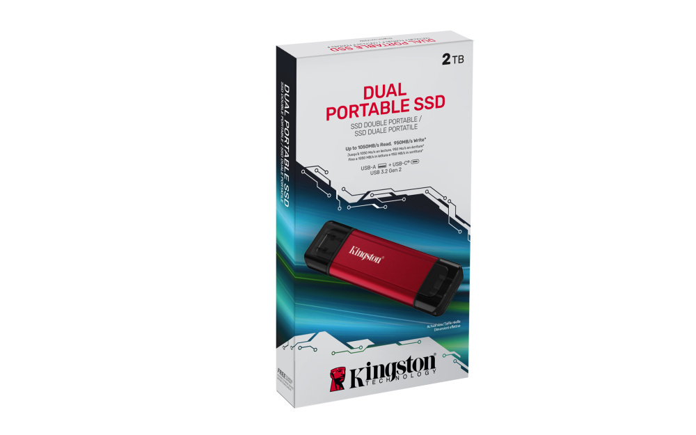 SSD Externo Kingston Dual Portable, 2TB, USB-C/USB-A, Rojo, SPSD/2TB - Kingston Technology - SKU SPSD/2TB