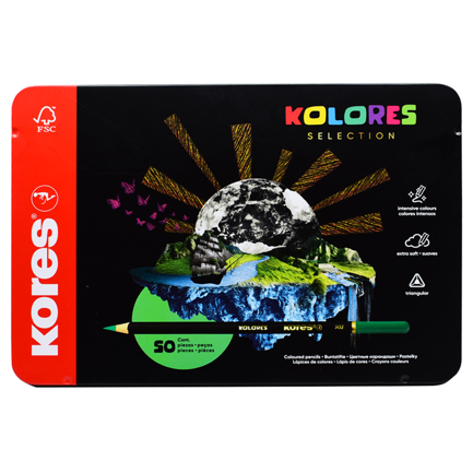 Colores de madera semi profesionales Kores estuche metal c/50 piezas, 93351.21 - KORES - SKU 93351.21