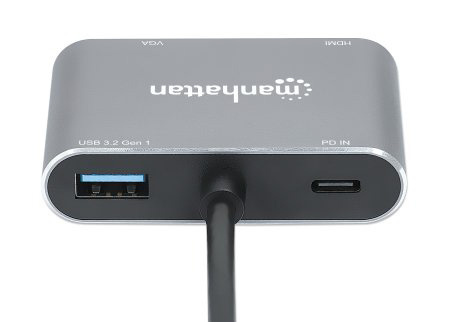Manhattan Docking Station USB C, 1x USB, 1x USB C PD, 1x HDMI, 1x VGA, Gris 130691 - MANHATTAN - SKU 130691