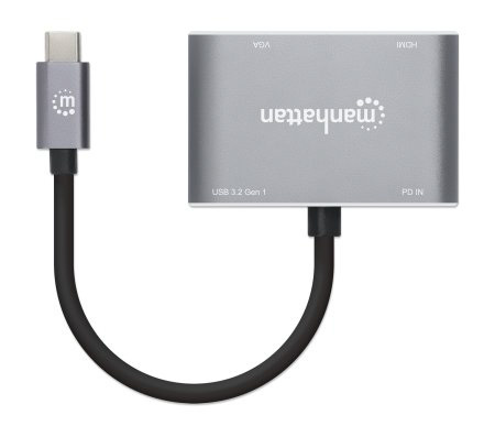 Manhattan Docking Station USB C, 1x USB, 1x USB C PD, 1x HDMI, 1x VGA, Gris 130691 - MANHATTAN - SKU 130691