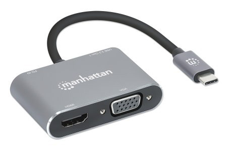 Manhattan Docking Station USB C, 1x USB, 1x USB C PD, 1x HDMI, 1x VGA, Gris 130691 - MANHATTAN - SKU 130691