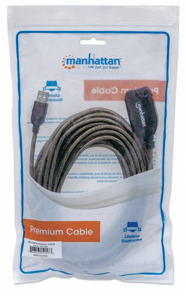 Manhattan Cable USB-A Macho - USB-A Hembra, 10 Metros 151573 - MANHATTAN - SKU 151573