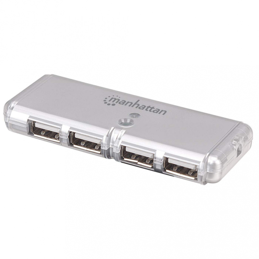 HUB Manhattan USB 2.0 de 4 puertos, 480Mbit/s, Color Gris, 160599 - MANHATTAN - SKU 160599