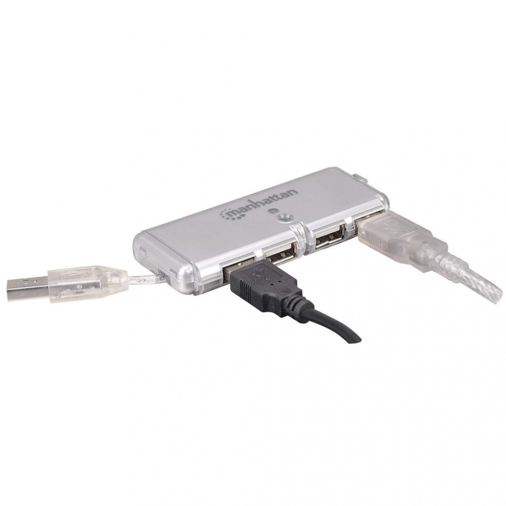 HUB Manhattan USB 2.0 de 4 puertos, 480Mbit/s, Color Gris, 160599 - MANHATTAN - SKU 160599