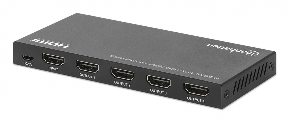 Divisor de Video Manhattan Splitter HDMI, 18G, EDID, 4x HDMI, 3840 x 2160 Pixeles, 4K Ultra HD, Negro - MANHATTAN - SKU 208369