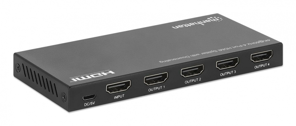 Divisor de Video Manhattan Splitter HDMI, 18G, EDID, 4x HDMI, 3840 x 2160 Pixeles, 4K Ultra HD, Negro - MANHATTAN - SKU 208369