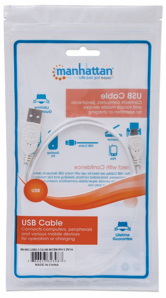 Cable manhattan usb-a micro usb-b 2.0 alta velocidad 1m color blanco - MANHATTAN - SKU 323987