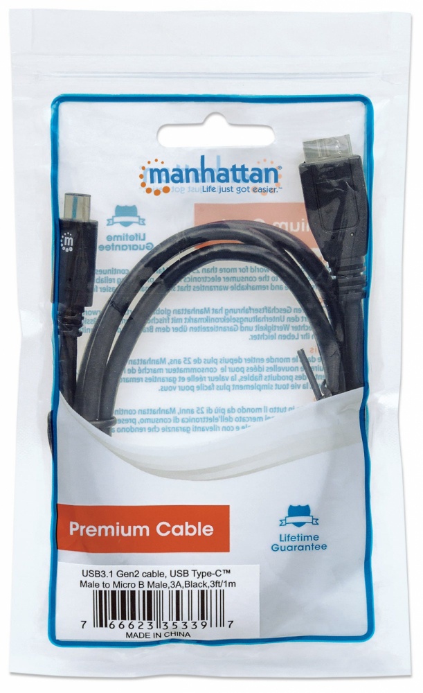 Manhattan Cable Micro-USB B Macho - USB-C Macho, 1 Metro - MANHATTAN - SKU 353397
