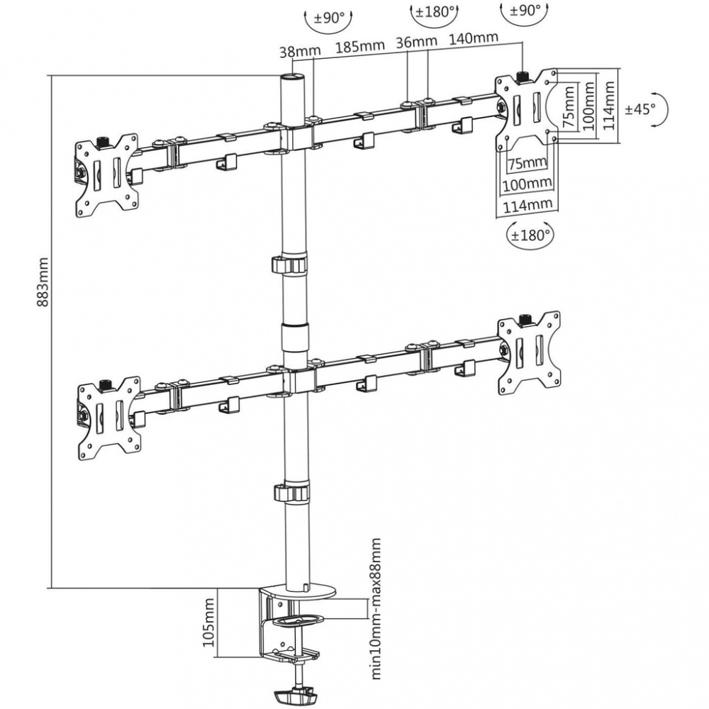 Manhattan Soporte de Escritorio para 4 Monitores 13" - 32", hasta 32kg - MANHATTAN - SKU 461566