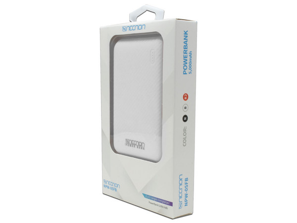 Batería Portátil Recargable Necnon NPW-05FB de 5000 mAh, Indicador LED, Puerto USB Tipo C y 2 USB Tipo A, Incluye Cable Tipo C. Color Blanco, NBPB0512FB - NECNON - SKU NBPB0512FB