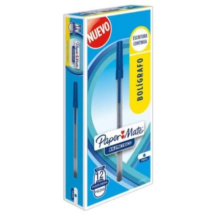 Bolígrafo papermate kilométrico económico punto fino 0.7mm color azul caja c/12 pzas - PAPERMATTE - SKU 2166739